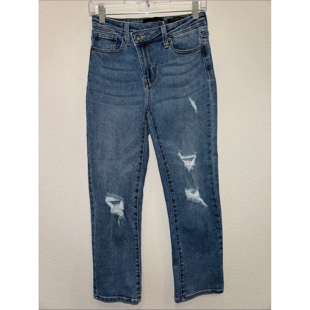 Kendall + Kylie High Rise Straight Jeans with Asymmetrical Fly Size 25